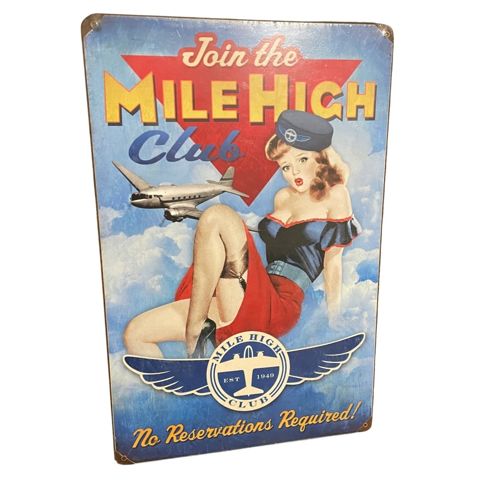 NEW Join The Mile High Club Vintage Style Metal Sign‎ Pin Up Girl Retro Aviation